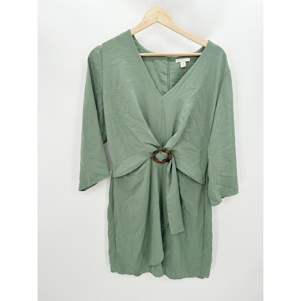 Cato Womens Sage Green Dress Size M Belted Boho 3/4 Sleeve Church Weekend